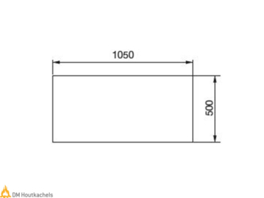 Een technische tekening toont de Contura vloerplaat voor de C300 en Ci 8 serie in transparant glas, met afmetingen van 1050 bij 500 mm.