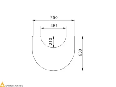 Technische Contura vloerplaat voor een draaiplateau van 360°, met maatvoering 760, 465, 210 en 630 voor serie C 500, 600 en 800 Style.