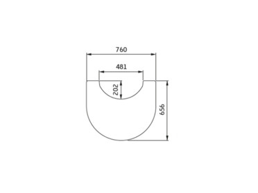 Een technische tekening van de wegneembare Contura vloerplaat voor C610 en C690 Style, met maatvoering 760, 481, 656 en 202 voor 6 mm glas.