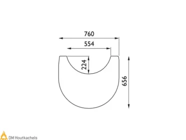 Technische lijntekening van de Contura vloerplaat wegneembaar voor C610 en C690 Style Glas, met maten 760, 554, 224 en 656 mm.