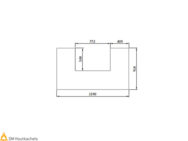Technische maattekening van de Contura vloerplaat voor de Ci51-serie, met uitsparing en afmetingen 1590, 914, 772, 500 en 409 mm in het schema.