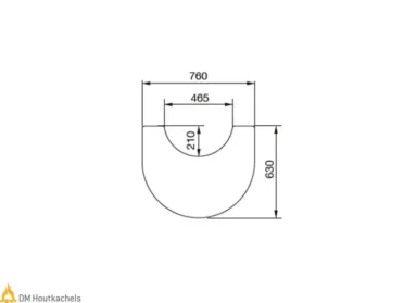 Technische tekening van de Contura vloerplaat voor serie C 500/600/800 Style met draaiplateau 360°, met maten 760, 465, 210 en 630.