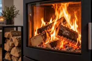 Droog haardhout met mooi vlammenspel in een moderne houtkachel