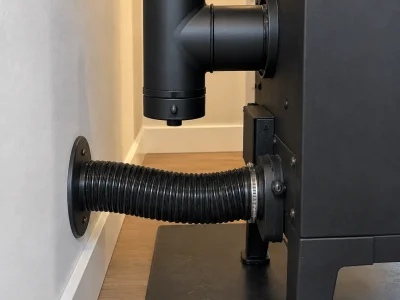Externe luchttoevoer houtkachel via flexibele luchtslang